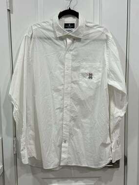 Psycho Bunny White Long Sleeve Button Down Shirt with Pocket Logo